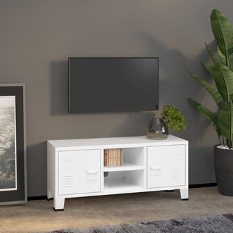 Tv-meubel industrieel 105x35x42 cm metaal wit 1