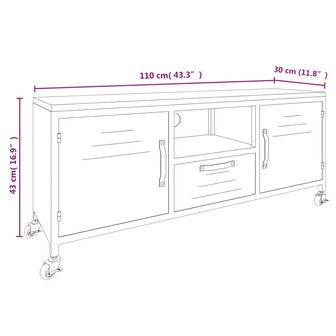 Tv-meubel 110x30x43 cm ijzer en massief vurenhout zwart 7