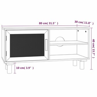 Tv-meubel 80x30x40 cm massief grenenhout en rattan zwart 8