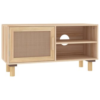 Tv-meubel 80x30x40 cm massief grenenhout en rattan bruin 2