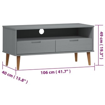 Tv-meubel MOLDE 106x40x49 cm massief grenenhout grijs 8