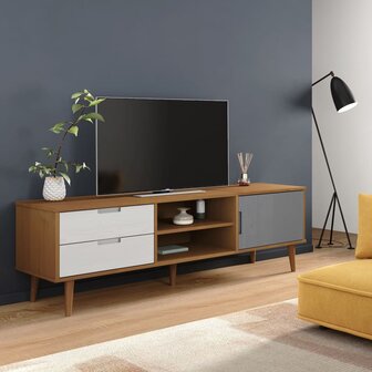 Tv-meubel MOLDE 158x40x49 cm massief grenenhout bruin 1