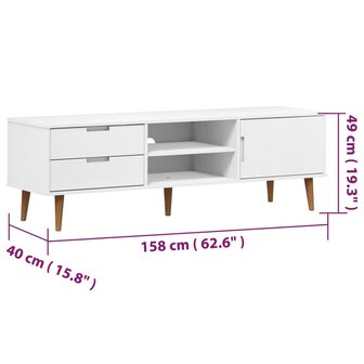 Tv-meubel MOLDE 158x40x49 cm massief grenenhout wit 8