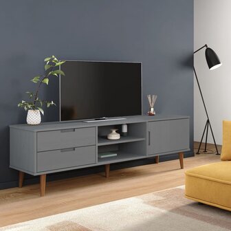 Tv-meubel MOLDE 158x40x49 cm massief grenenhout grijs 1