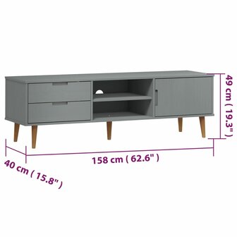 Tv-meubel MOLDE 158x40x49 cm massief grenenhout grijs 8