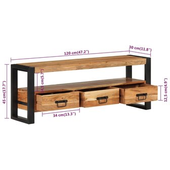 Tv-meubel 120x30x45 cm massief acaciahout 7