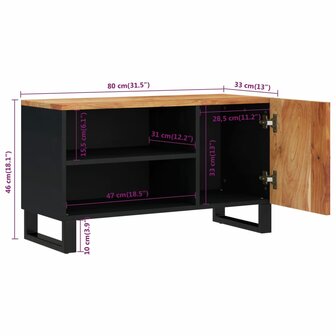 Tv-meubel 80x33x46 cm massief acaciahout en bewerkt hout 9