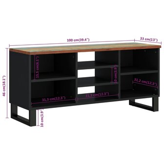 Tv-meubel 100x33x46 cm massief hout gerecycled en bewerkt hout 8