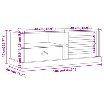 Tv-meubel VIGO 106x40x40 cm massief grenenhout wit 9