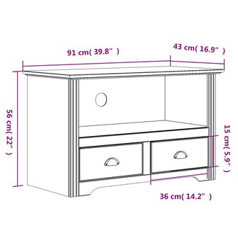 Tv-meubel met 2 lades BODO 91x43x56 cm massief grenenhout wit 8