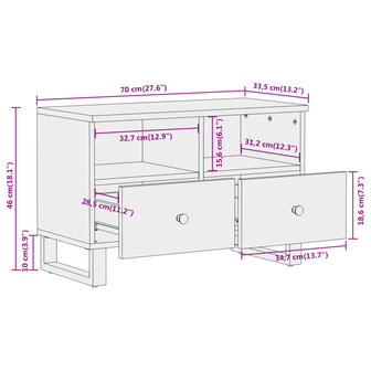 Tv-meubel 70x33,5x46 cm massief mangohout bruin en zwart 11