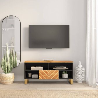 Tv-meubel 100x33,5x46 cm massief mangohout bruin en zwart 1