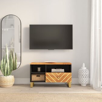 Tv-meubel 80x33,5x46 cm massief mangohout bruin en zwart 1