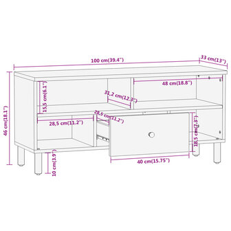 Tv-meubel 100x33x46 cm massief acaciahout 12