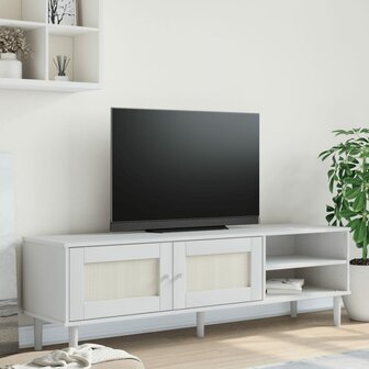 Tv-meubel SENJA 158x40x49 cm rattan-look massief grenenhout wit 1