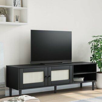 Tv-meubel SENJA 158x40x49 cm rattan-look massief grenen zwart 1