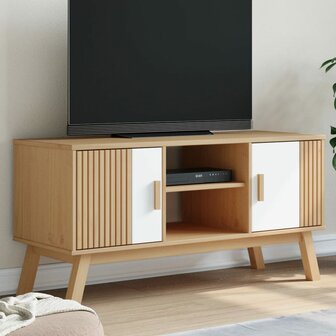 Tv-meubel OLDEN 114x43x57 cm massief grenenhout wit en bruin 1