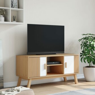 Tv-meubel OLDEN 114x43x57 cm massief grenenhout wit en bruin 3