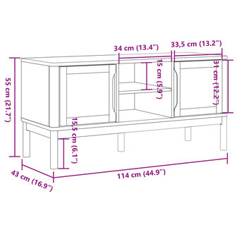 Tv-meubel FLORO 114x43x55 cm massief grenenhout wasbruin 10