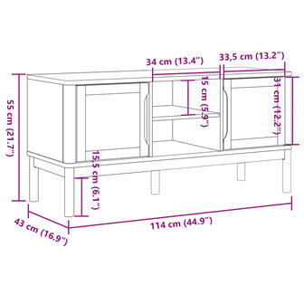 Tv-meubel FLORO 114x43x55 cm massief grenenhout wit 10