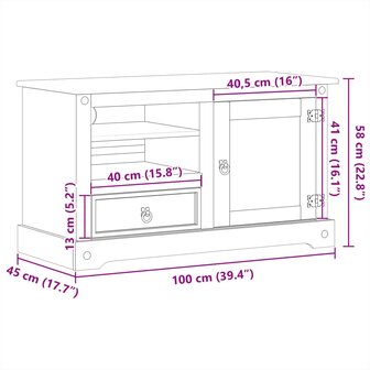 Tv-meubel Corona 100x45x58 cm massief grenenhout 9