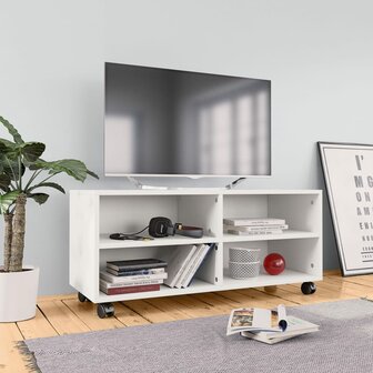 Tv-meubel met wieltjes 90x35x35 cm bewerkt hout wit 1