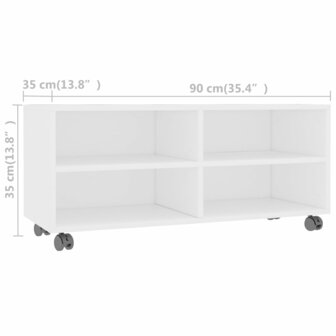 Tv-meubel met wieltjes 90x35x35 cm bewerkt hout wit 6