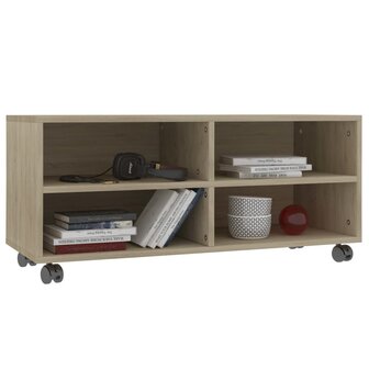 Tv-meubel met wieltjes 90x35x35 cm bewerkt hout sonoma eiken 3