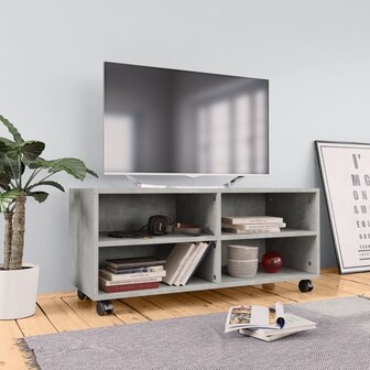 Tv-meubel met wieltjes 90x35x35 cm bewerkt hout betongrijs 1