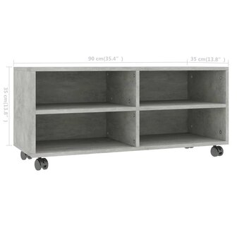 Tv-meubel met wieltjes 90x35x35 cm bewerkt hout betongrijs 6