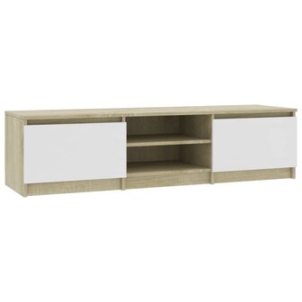 Tv-meubel 140x40x35,5cm bewerkt hout wit en sonoma eikenkleurig 2