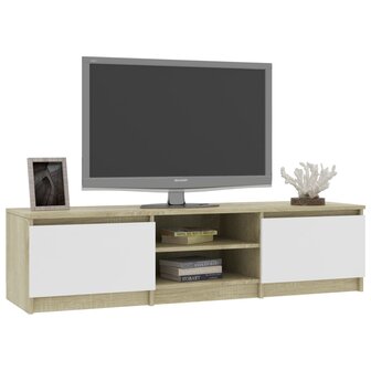 Tv-meubel 140x40x35,5cm bewerkt hout wit en sonoma eikenkleurig 3