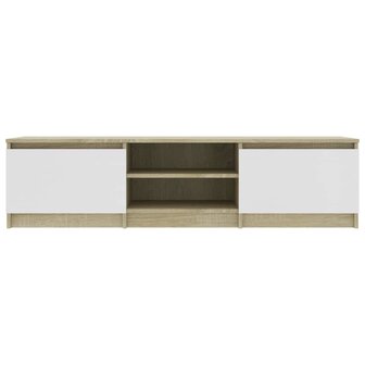 Tv-meubel 140x40x35,5cm bewerkt hout wit en sonoma eikenkleurig 4