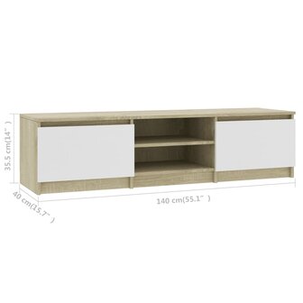 Tv-meubel 140x40x35,5cm bewerkt hout wit en sonoma eikenkleurig 7