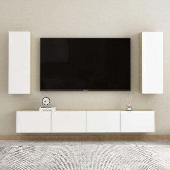 Tv-meubel 30,5x30x90 cm bewerkt hout wit en sonoma eikenkleurig 12