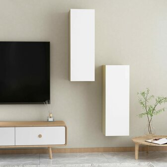 Tv-meubels 2 st 30,5x30x90 cm bewerkt hout wit sonoma eiken 10