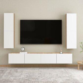 Tv-meubel 30,5x30x110 cm bewerkt hout wit en sonoma eikenkleur 12