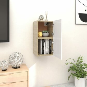 Tv-wandmeubelen 2 st 30,5x30x30 cm wit en sonoma eikenkleurig 1