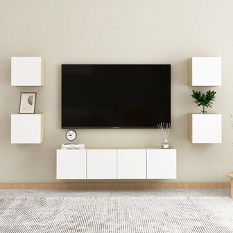 Tv-wandmeubelen 2 st 30,5x30x30 cm wit en sonoma eikenkleurig 6