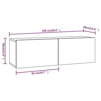 Tv-wandmeubels 2 st 100x30x30 cm bewerkt hout wit 9