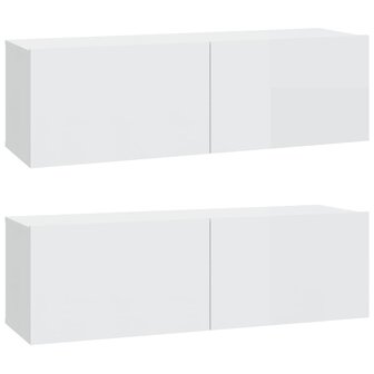 Tv-meubels 2 st wandgemonteerd 100x30x30 cm hout hoogglans wit 2