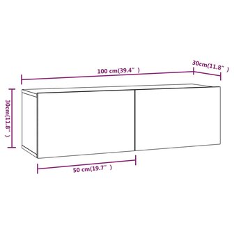 Tv-meubels 2 st wandgemonteerd 100x30x30 cm hout hoogglans wit 9