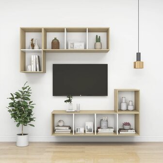 Tv-wandmeubel 37x37x142,5 cm bewerkt hout sonoma eikenkleur wit 8