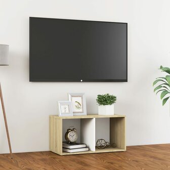 Tv-meubel 72x35x36,5 cm bewerkt hout wit en sonoma eikenkleurig 1