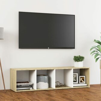 Tv-meubel 142,5x35x36,5 cm bewerkt hout wit sonoma eikenkleurig 1