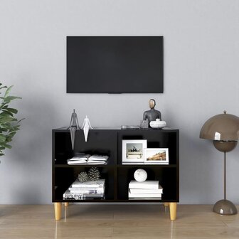 Tv-meubel met massief houten poten 69,5x30x50 cm zwart 1