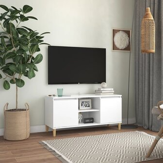 Tv-meubel met massief houten poten 103,5x35x50 cm wit 1