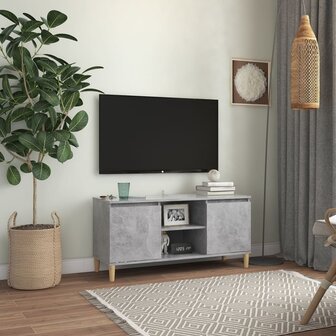 Tv-meubel met massief houten poten 103,5x35x50 cm betongrijs 1