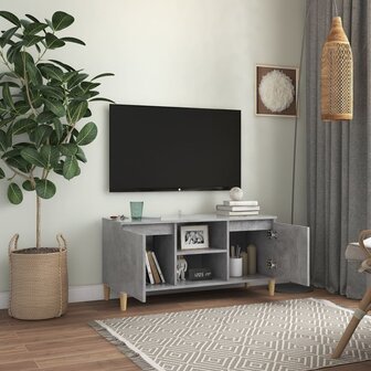 Tv-meubel met massief houten poten 103,5x35x50 cm betongrijs 3