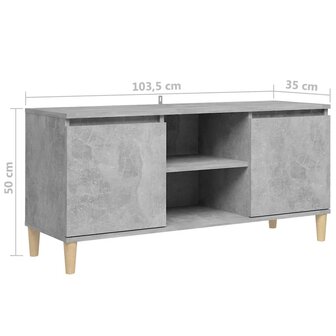 Tv-meubel met massief houten poten 103,5x35x50 cm betongrijs 8